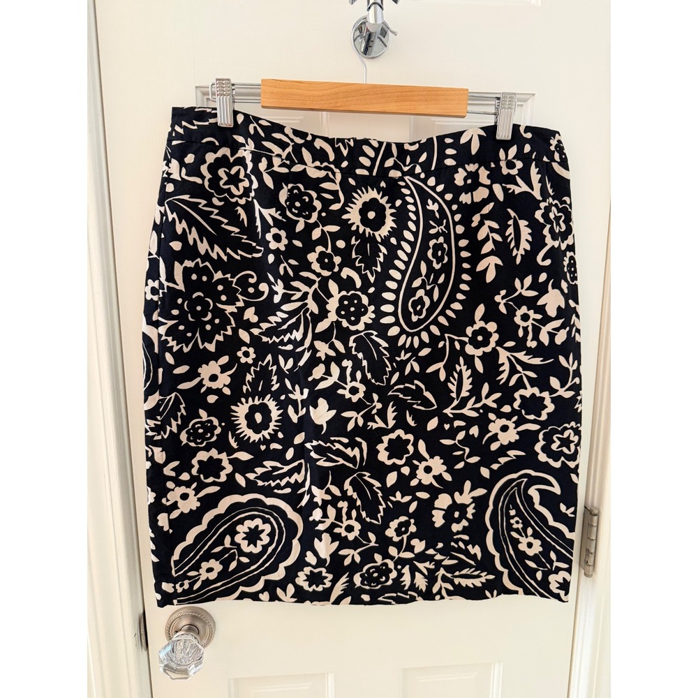 Boden Womens Black Cream Floral Paisley Cotton Pencil Skirt W6500 US 14R